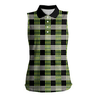 Aloha Hawaii Pakalana Pikake Lei Women Sleeveless Polo Shirt Palaka Inspired Hawaiian-plaid Black
