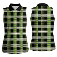 Aloha Hawaii Pakalana Pikake Lei Women Sleeveless Polo Shirt Palaka Inspired Hawaiian-plaid Black
