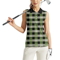 Aloha Hawaii Pakalana Pikake Lei Women Sleeveless Polo Shirt Palaka Inspired Hawaiian-plaid Black