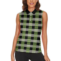 Aloha Hawaii Pakalana Pikake Lei Women Sleeveless Polo Shirt Palaka Inspired Hawaiian-plaid Black