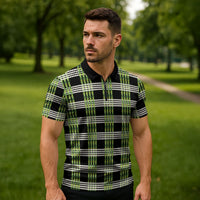 Aloha Hawaii Pakalana Pikake Lei Zipper Polo Shirt Palaka Inspired Hawaiian-plaid Black