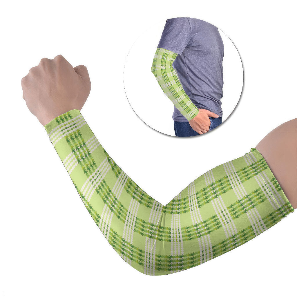 Aloha Hawaii Pakalana Pikake Lei Arm Sleeves Palaka Inspired Hawaiian-plaid Pastel Green LT14 Set of 2 Green - Polynesian Pride