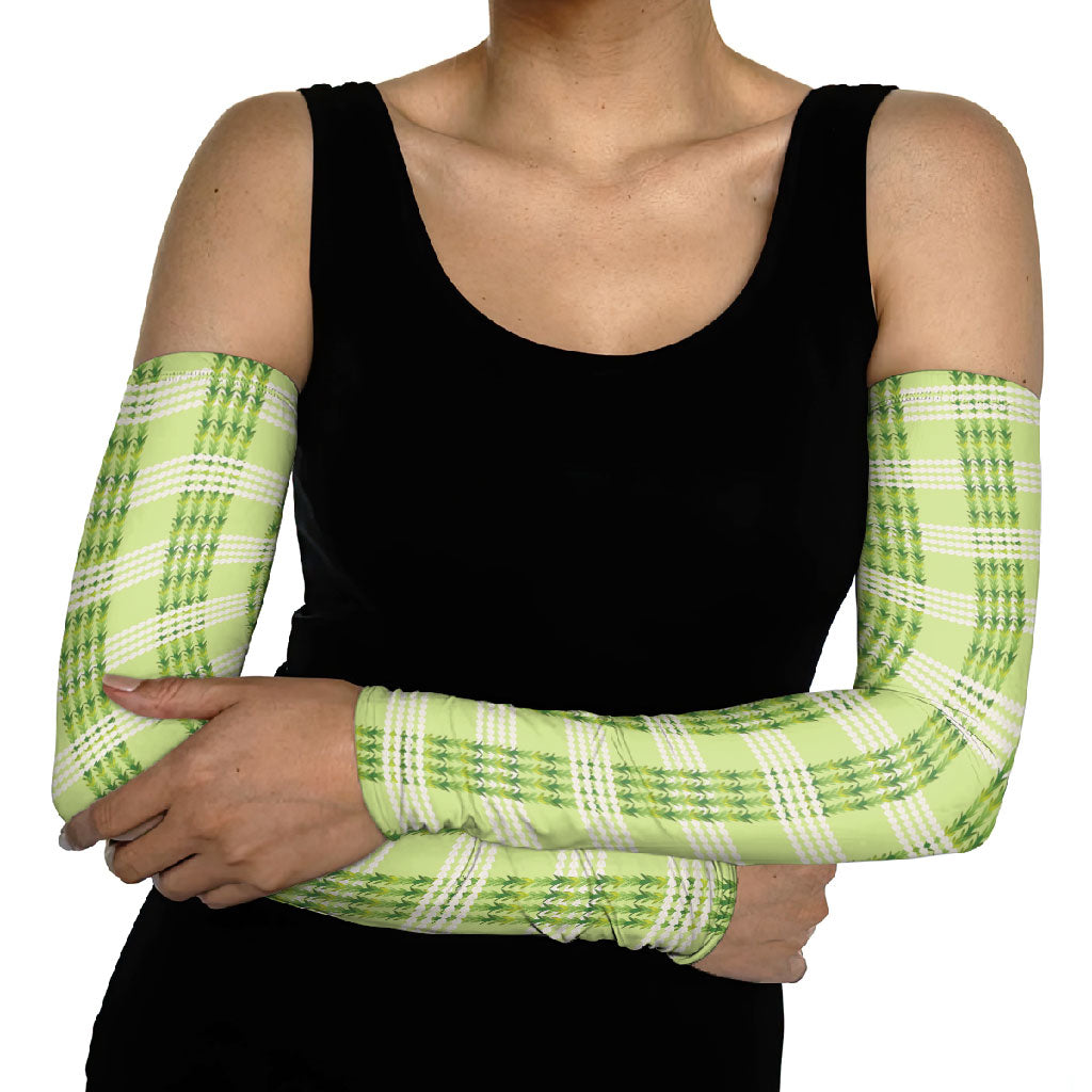 Aloha Hawaii Pakalana Pikake Lei Arm Sleeves Palaka Inspired Hawaiian-plaid Pastel Green