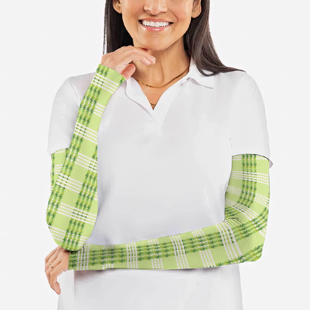 Aloha Hawaii Pakalana Pikake Lei Arm Sleeves Palaka Inspired Hawaiian-plaid Pastel Green
