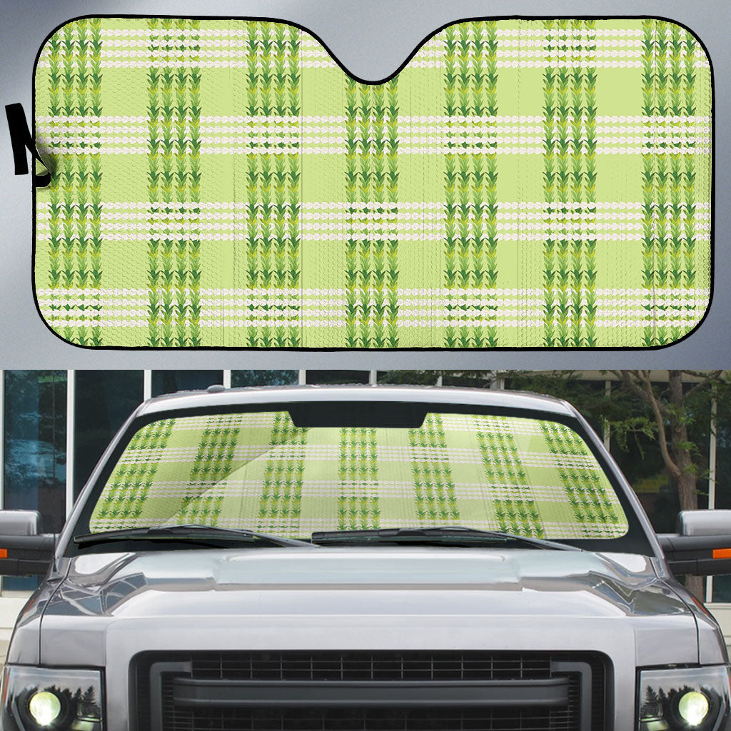 Aloha Hawaii Pakalana Pikake Lei Auto Sun Shade Palaka Inspired Hawaiian-plaid Pastel Green