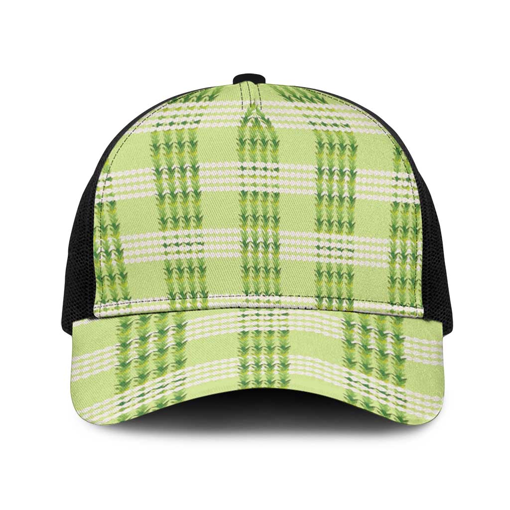 Aloha Hawaii Pakalana Pikake Lei Baseball Net Cap Palaka Inspired Hawaiian-plaid Pastel Green LT14 One Size Black Green - Polynesian Pride