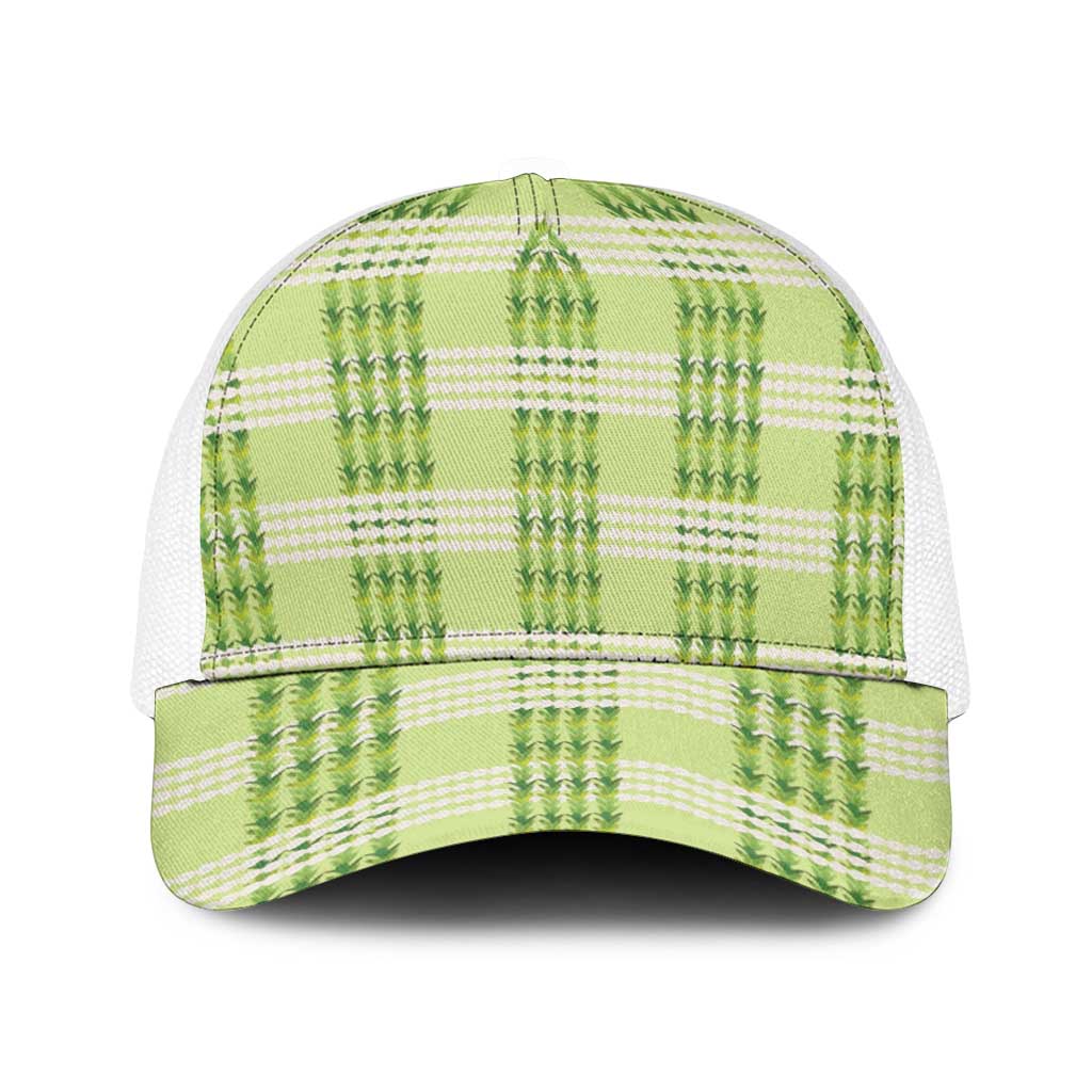 Aloha Hawaii Pakalana Pikake Lei Baseball Net Cap Palaka Inspired Hawaiian-plaid Pastel Green