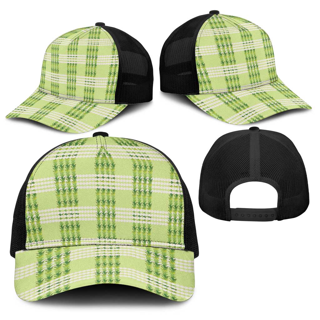 Aloha Hawaii Pakalana Pikake Lei Baseball Net Cap Palaka Inspired Hawaiian-plaid Pastel Green