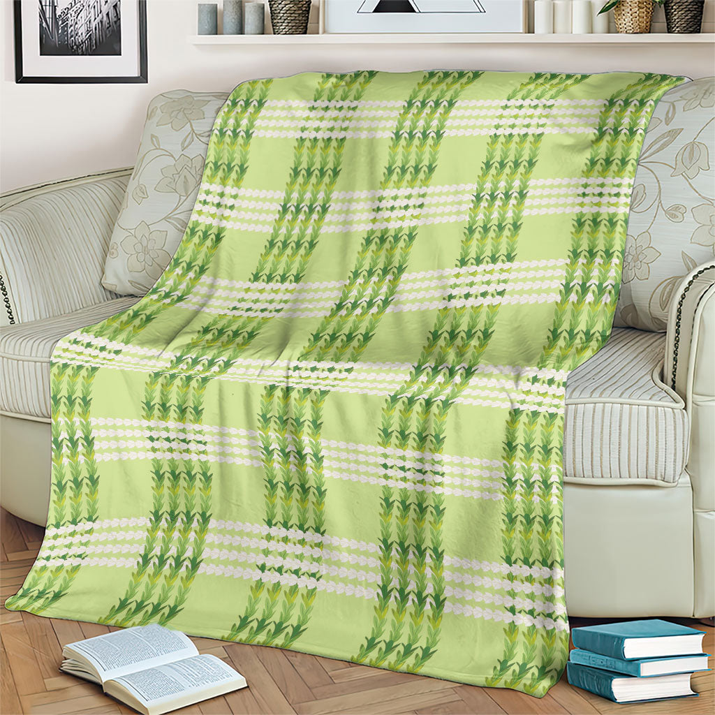 Aloha Hawaii Pakalana Pikake Lei Blanket Palaka Inspired Hawaiian-plaid Pastel Green