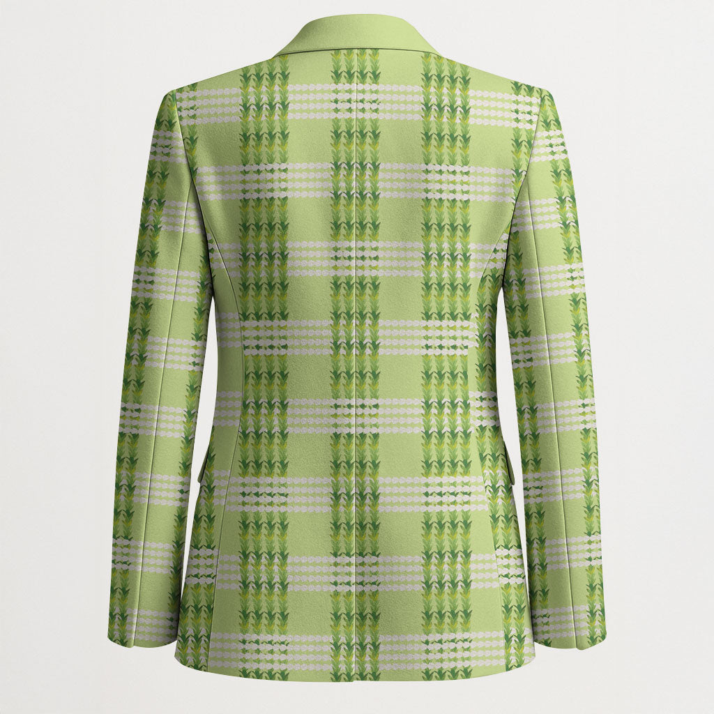 Aloha Hawaii Pakalana Pikake Lei Blazer Palaka Inspired Hawaiian-plaid Pastel Green