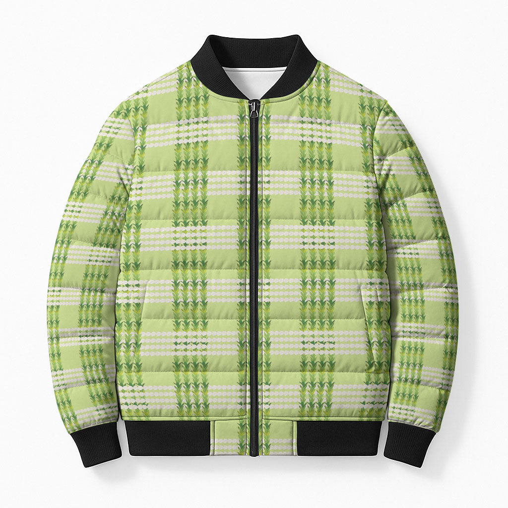 Aloha Hawaii Pakalana Pikake Lei Bomber Puffer Jacket Palaka Inspired Hawaiian-plaid Pastel Green