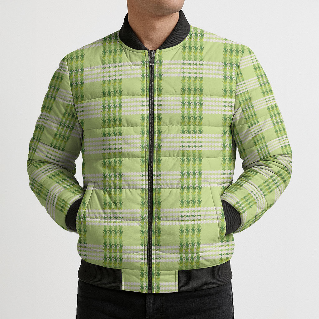 Aloha Hawaii Pakalana Pikake Lei Bomber Puffer Jacket Palaka Inspired Hawaiian-plaid Pastel Green