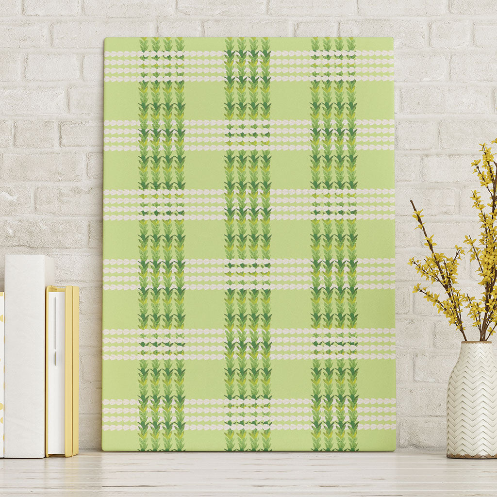 Aloha Hawaii Pakalana Pikake Lei Canvas Wall Art Palaka Inspired Hawaiian-plaid Pastel Green