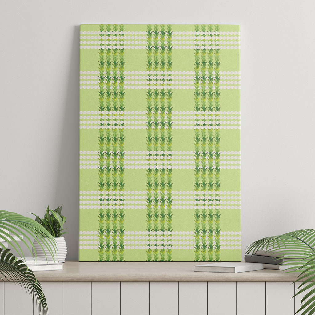 Aloha Hawaii Pakalana Pikake Lei Canvas Wall Art Palaka Inspired Hawaiian-plaid Pastel Green