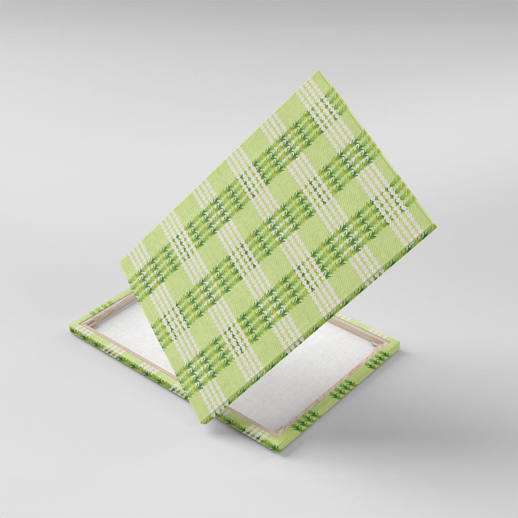 Aloha Hawaii Pakalana Pikake Lei Canvas Wall Art Palaka Inspired Hawaiian-plaid Pastel Green