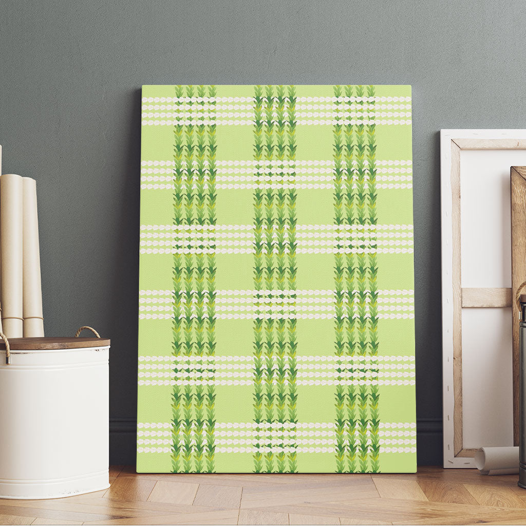 Aloha Hawaii Pakalana Pikake Lei Canvas Wall Art Palaka Inspired Hawaiian-plaid Pastel Green