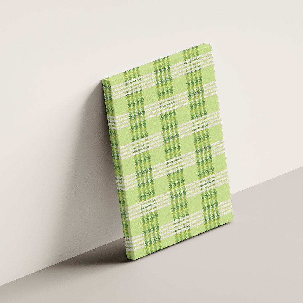 Aloha Hawaii Pakalana Pikake Lei Canvas Wall Art Palaka Inspired Hawaiian-plaid Pastel Green