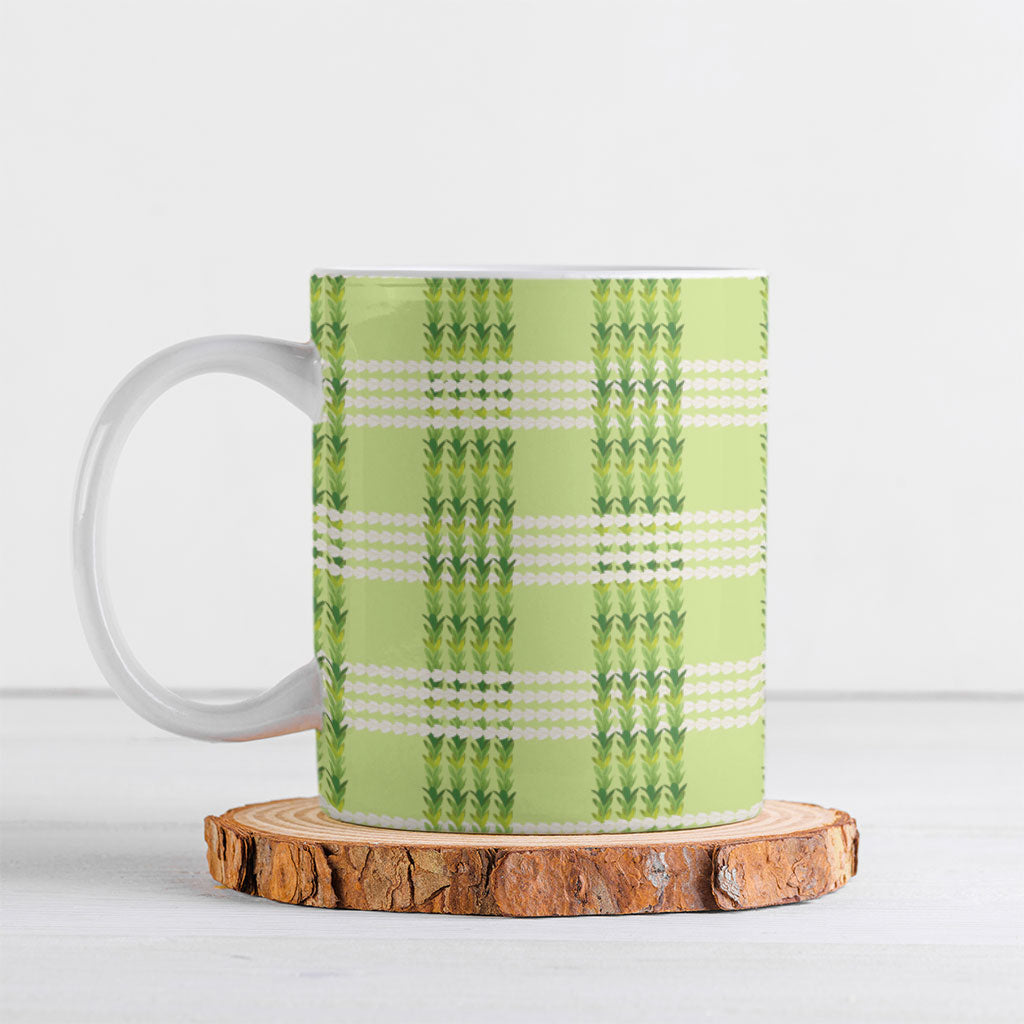 Aloha Hawaii Pakalana Pikake Lei Ceramic Mug Palaka Inspired Hawaiian-plaid Pastel Green