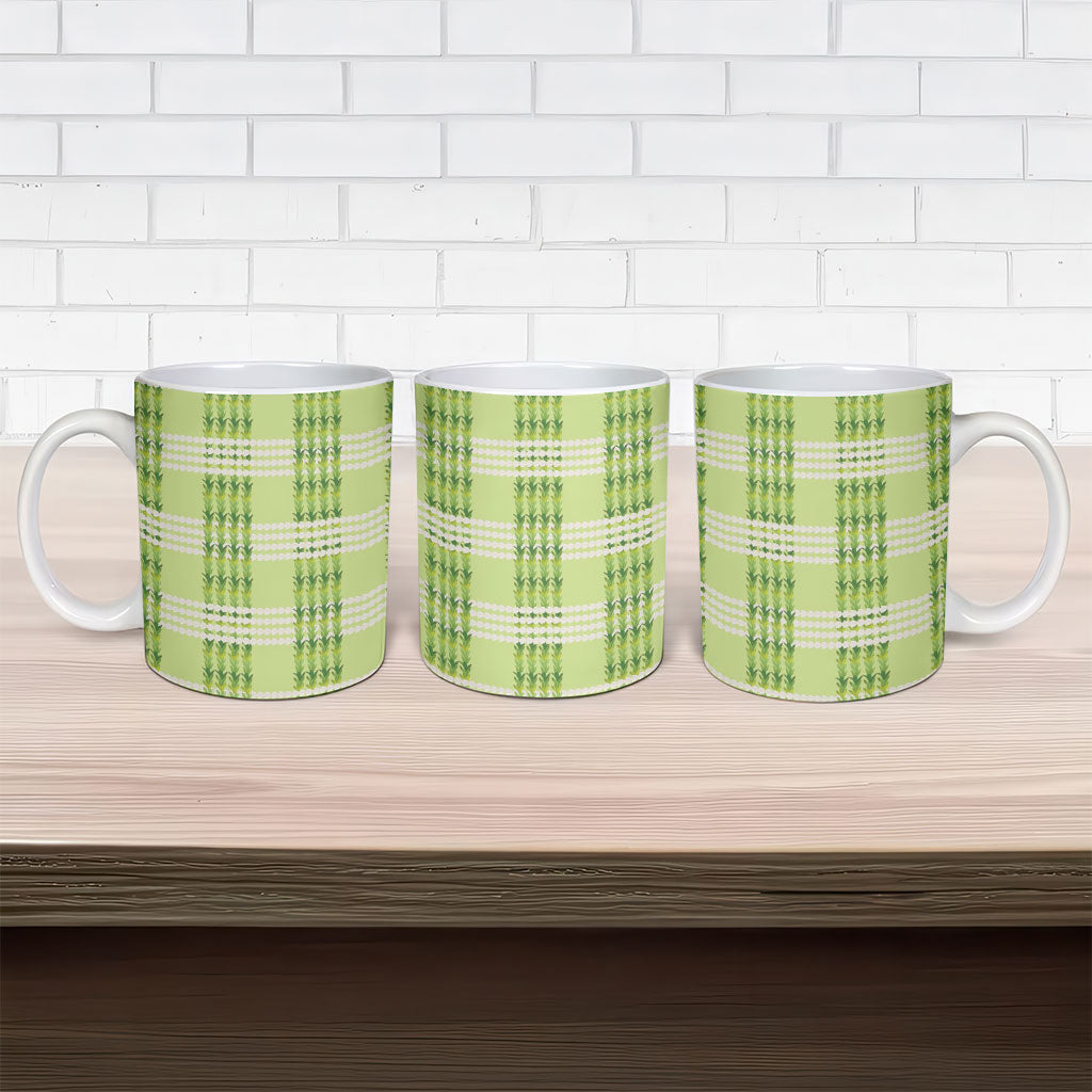 Aloha Hawaii Pakalana Pikake Lei Ceramic Mug Palaka Inspired Hawaiian-plaid Pastel Green