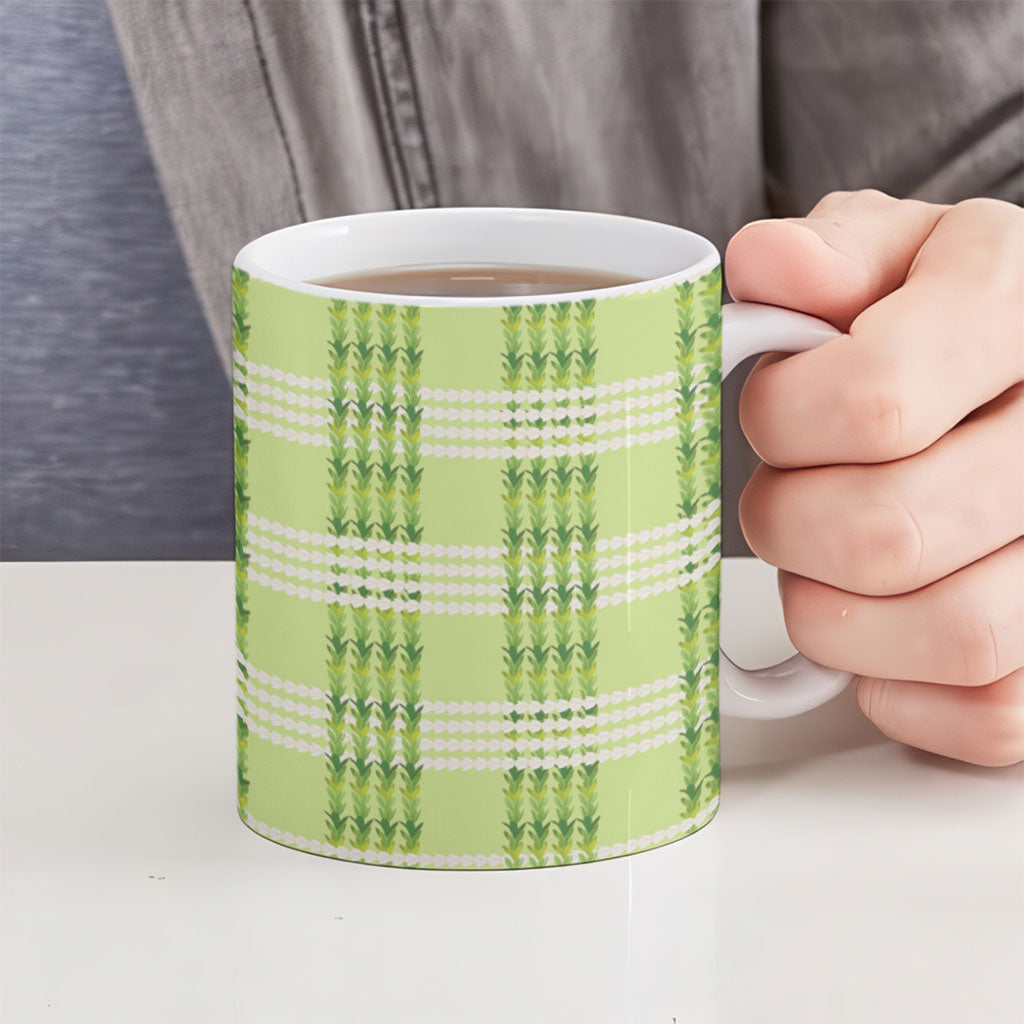 Aloha Hawaii Pakalana Pikake Lei Ceramic Mug Palaka Inspired Hawaiian-plaid Pastel Green