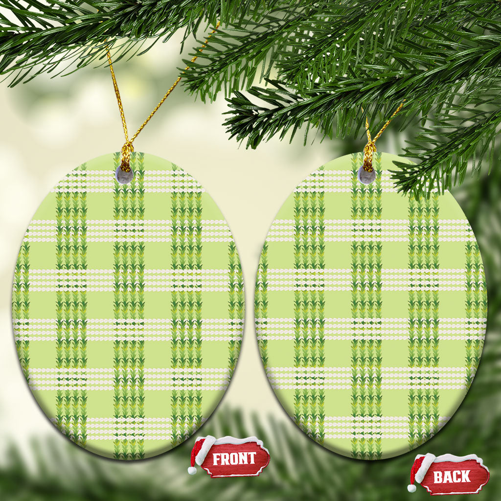 Aloha Hawaii Pakalana Pikake Lei Ceramic Ornament Palaka Inspired Hawaiian-plaid Pastel Green