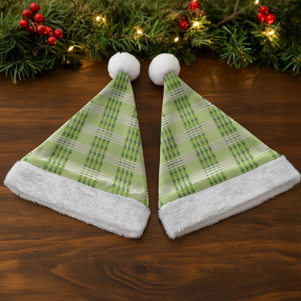 Aloha Hawaii Pakalana Pikake Lei Christmas Santa Hat Palaka Inspired Hawaiian-plaid Pastel Green