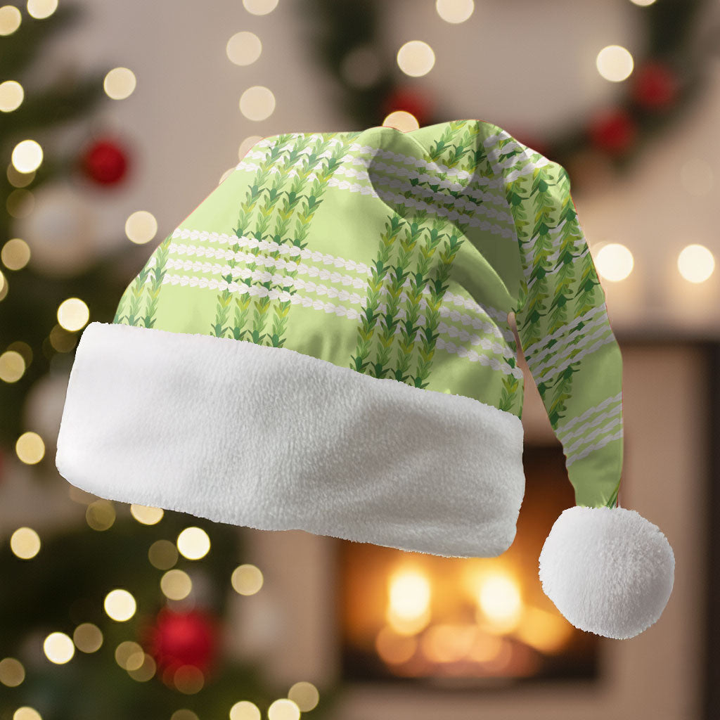 Aloha Hawaii Pakalana Pikake Lei Christmas Santa Hat Palaka Inspired Hawaiian-plaid Pastel Green