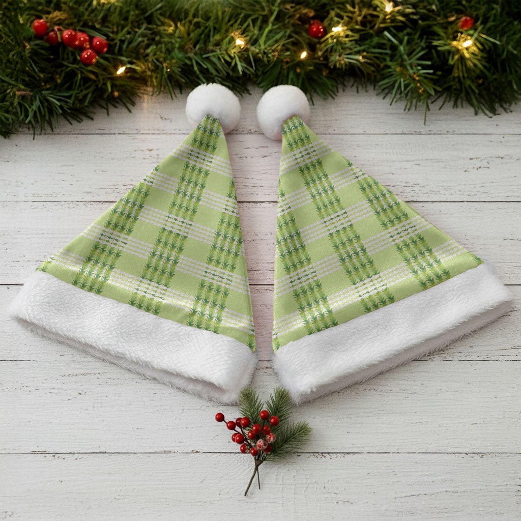 Aloha Hawaii Pakalana Pikake Lei Christmas Santa Hat Palaka Inspired Hawaiian-plaid Pastel Green