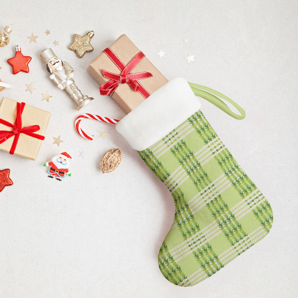 Aloha Hawaii Pakalana Pikake Lei Christmas Stocking Palaka Inspired Hawaiian-plaid Pastel Green