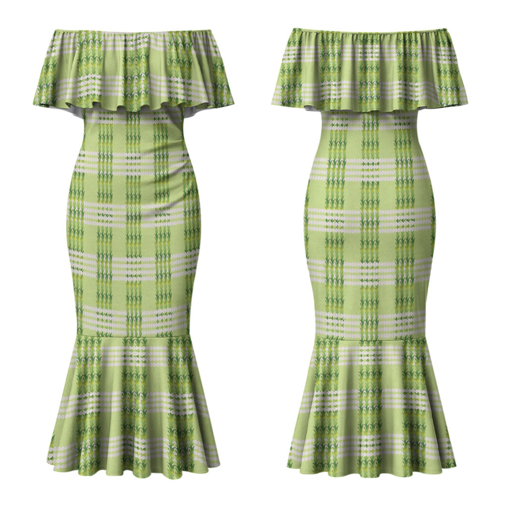 Aloha Hawaii Pakalana Pikake Lei Couples Matching Mermaid Dress and Hawaiian Shirt Palaka Inspired Hawaiian-plaid Pastel Green