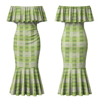 Aloha Hawaii Pakalana Pikake Lei Couples Matching Mermaid Dress and Hawaiian Shirt Palaka Inspired Hawaiian-plaid Pastel Green