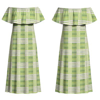 Aloha Hawaii Pakalana Pikake Lei Couples Matching Off Shoulder Maxi Dress and Long Sleeve Button Shirt Palaka Inspired Hawaiian-plaid Pastel Green
