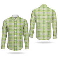 Aloha Hawaii Pakalana Pikake Lei Couples Matching Off The Shoulder Long Sleeve Dress and Long Sleeve Button Shirt Palaka Inspired Hawaiian-plaid Pastel Green
