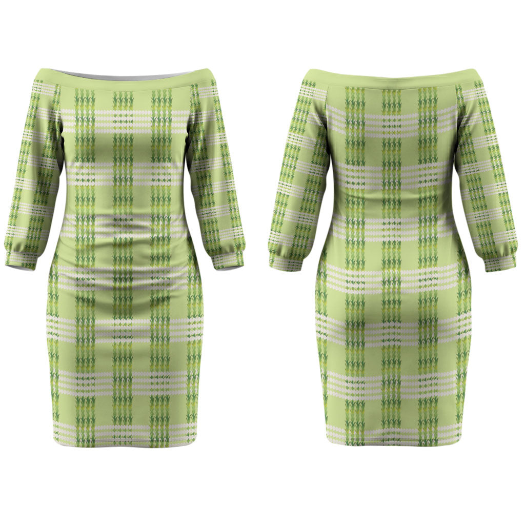 Aloha Hawaii Pakalana Pikake Lei Couples Matching Off The Shoulder Long Sleeve Dress and Long Sleeve Button Shirt Palaka Inspired Hawaiian-plaid Pastel Green