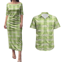 Aloha Hawaii Pakalana Pikake Lei Couples Matching Puletasi and Hawaiian Shirt Palaka Inspired Hawaiian-plaid Pastel Green