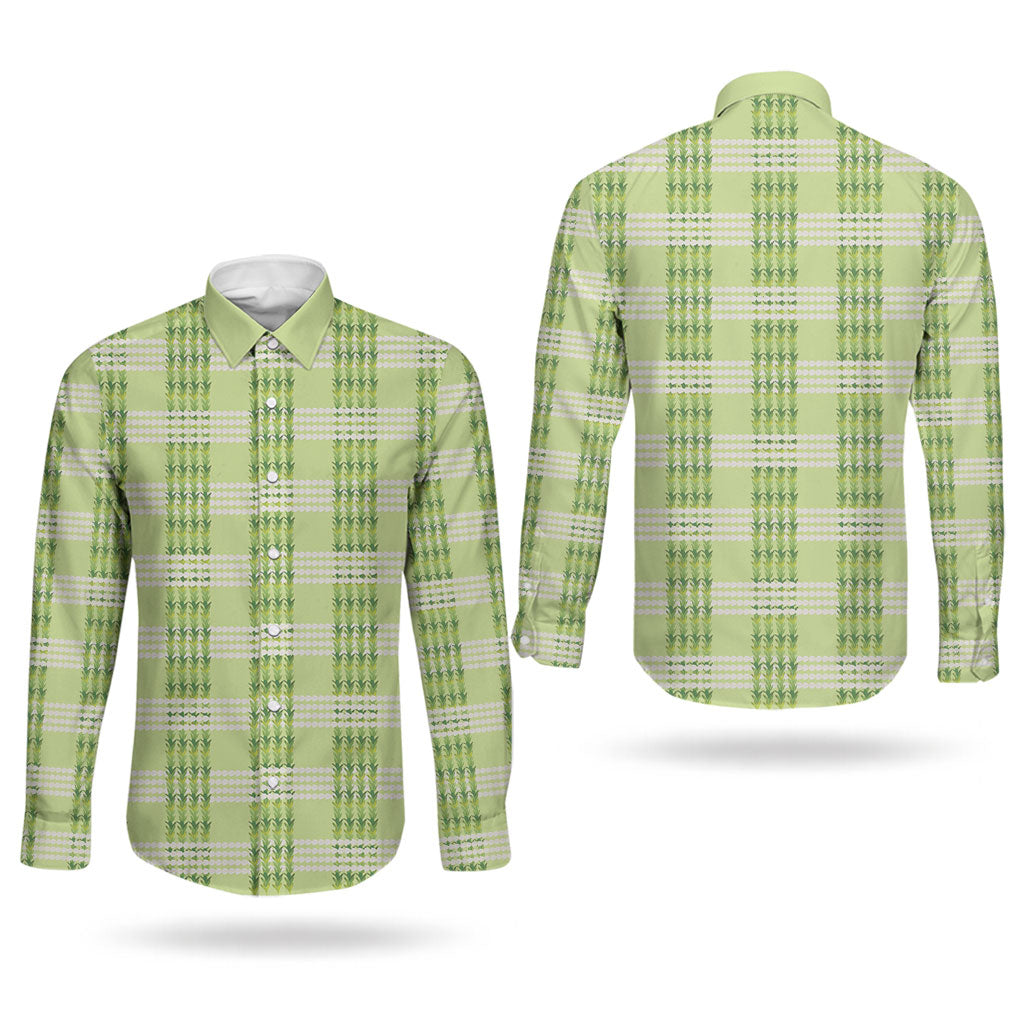 Aloha Hawaii Pakalana Pikake Lei Couples Matching Short Sleeve Bodycon Dress and Long Sleeve Button Shirt Palaka Inspired Hawaiian-plaid Pastel Green
