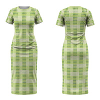 Aloha Hawaii Pakalana Pikake Lei Couples Matching Short Sleeve Bodycon Dress and Long Sleeve Button Shirt Palaka Inspired Hawaiian-plaid Pastel Green