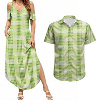 Aloha Hawaii Pakalana Pikake Lei Couples Matching Summer Maxi Dress and Hawaiian Shirt Palaka Inspired Hawaiian-plaid Pastel Green