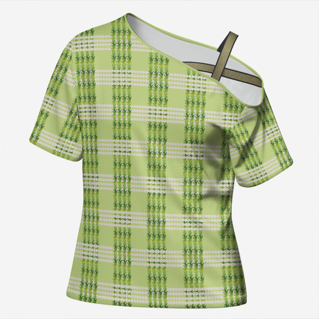 Aloha Hawaii Pakalana Pikake Lei Cross Shoulder Shirt Palaka Inspired Hawaiian-plaid Pastel Green
