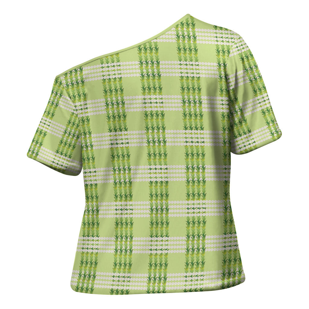 Aloha Hawaii Pakalana Pikake Lei Cross Shoulder Shirt Palaka Inspired Hawaiian-plaid Pastel Green