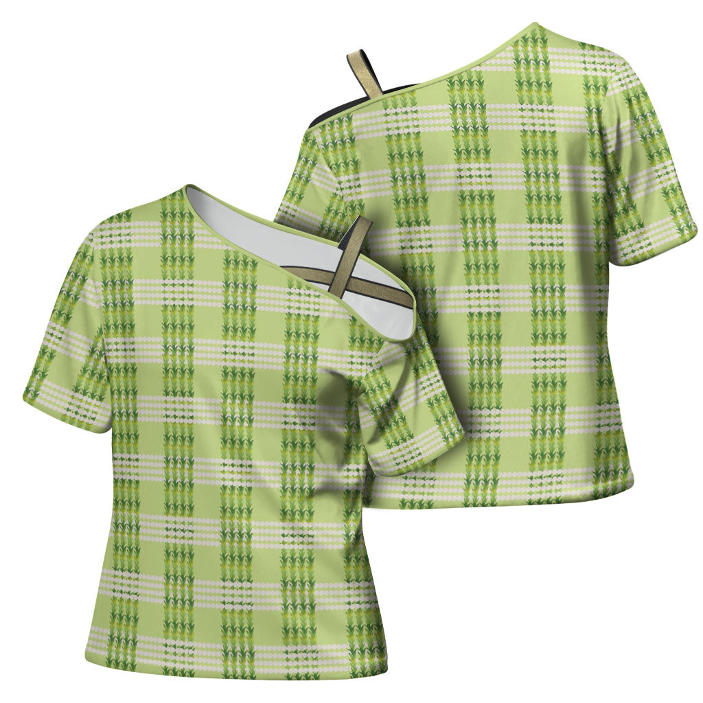 Aloha Hawaii Pakalana Pikake Lei Cross Shoulder Shirt Palaka Inspired Hawaiian-plaid Pastel Green