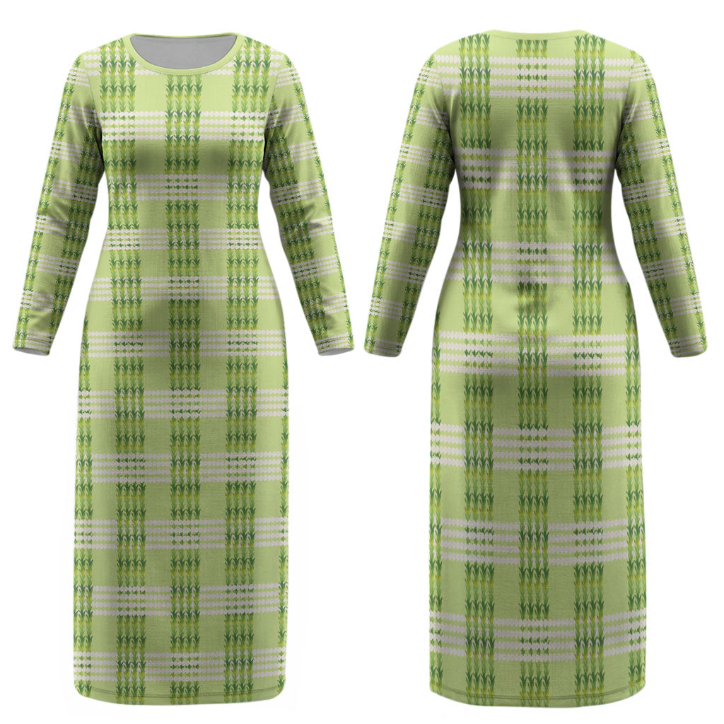 Aloha Hawaii Pakalana Pikake Lei Family Matching Long Sleeve Bodycon Dress and Hawaiian Shirt Palaka Inspired Hawaiian-plaid Pastel Green