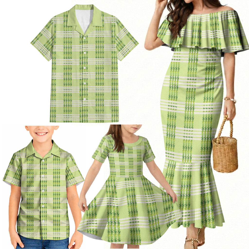 Aloha Hawaii Pakalana Pikake Lei Family Matching Mermaid Dress and Hawaiian Shirt Palaka Inspired Hawaiian-plaid Pastel Green