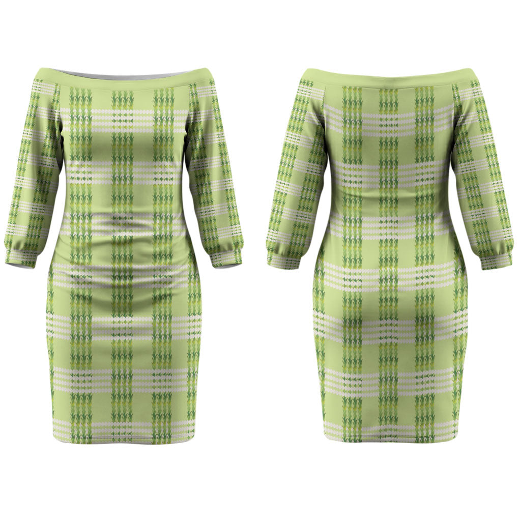 Aloha Hawaii Pakalana Pikake Lei Family Matching Off The Shoulder Long Sleeve Dress and Hawaiian Shirt Palaka Inspired Hawaiian-plaid Pastel Green