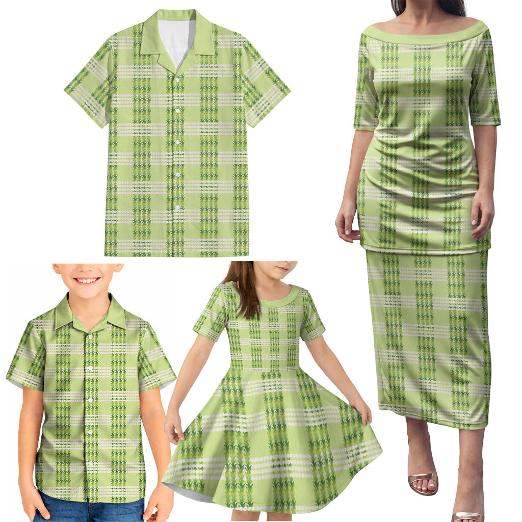 Aloha Hawaii Pakalana Pikake Lei Family Matching Puletasi and Hawaiian Shirt Palaka Inspired Hawaiian-plaid Pastel Green