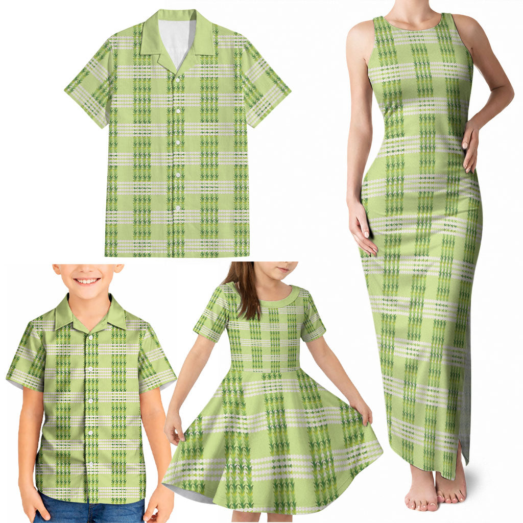 Aloha Hawaii Pakalana Pikake Lei Family Matching Tank Maxi Dress and Hawaiian Shirt Palaka Inspired Hawaiian-plaid Pastel Green