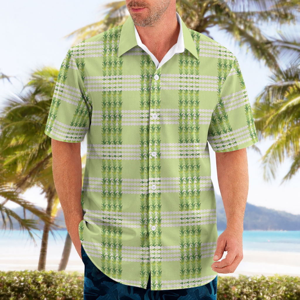 Aloha Hawaii Pakalana Pikake Lei Hawaiian Shirt Palaka Inspired Hawaiian-plaid Pastel Green
