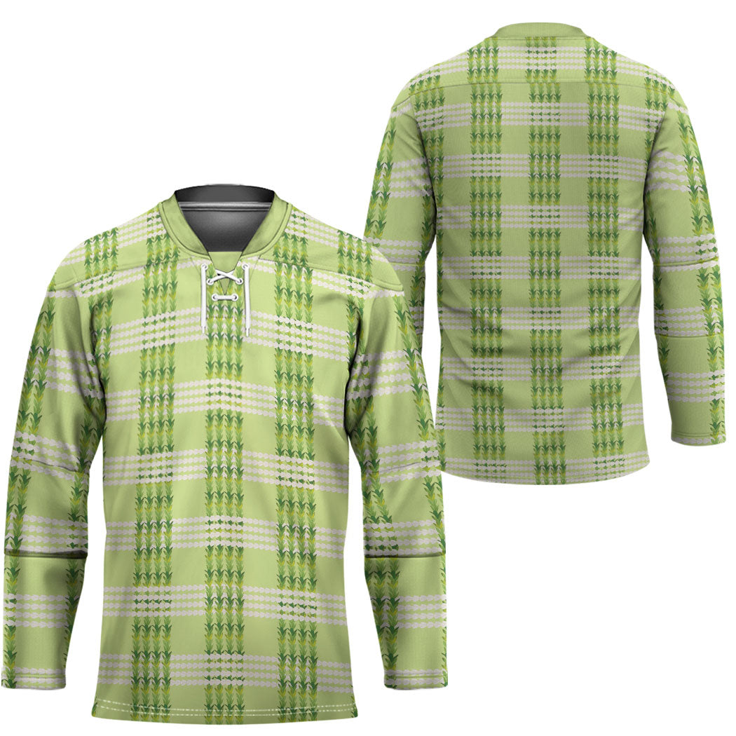 Aloha Hawaii Pakalana Pikake Lei Hockey Jersey Palaka Inspired Hawaiian-plaid Pastel Green