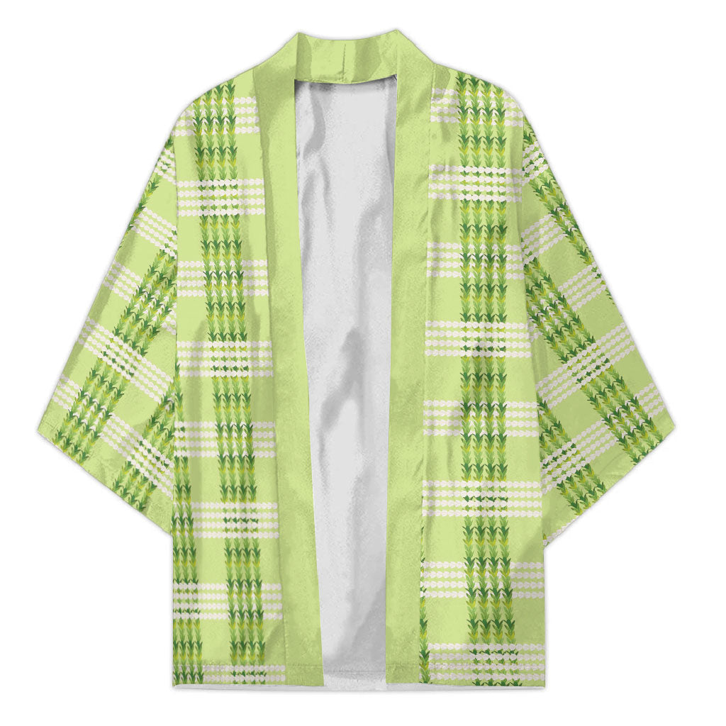 Aloha Hawaii Pakalana Pikake Lei Kimono Palaka Inspired Hawaiian-plaid Pastel Green