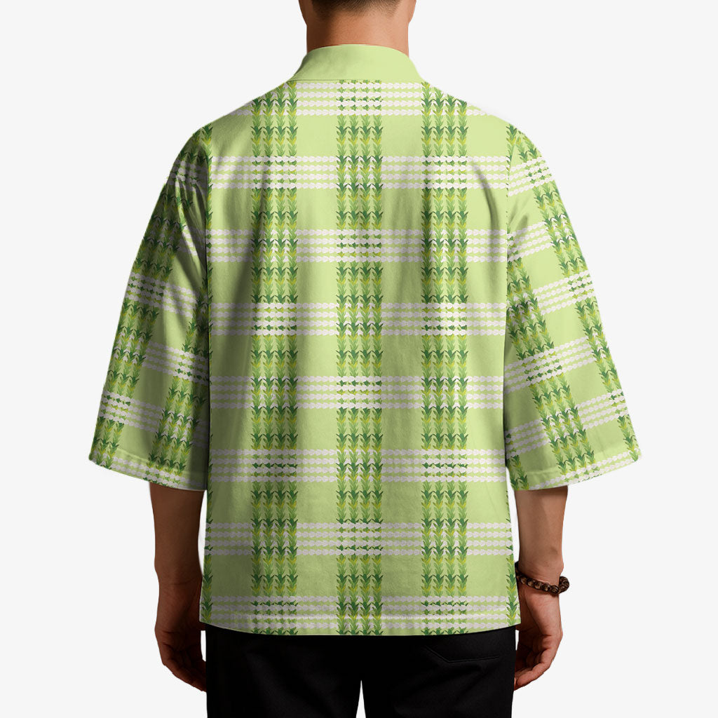Aloha Hawaii Pakalana Pikake Lei Kimono Palaka Inspired Hawaiian-plaid Pastel Green